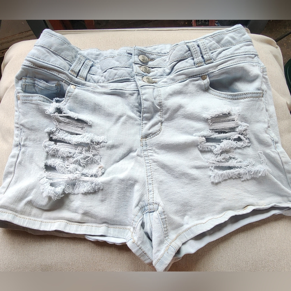 Distressed jean shorts